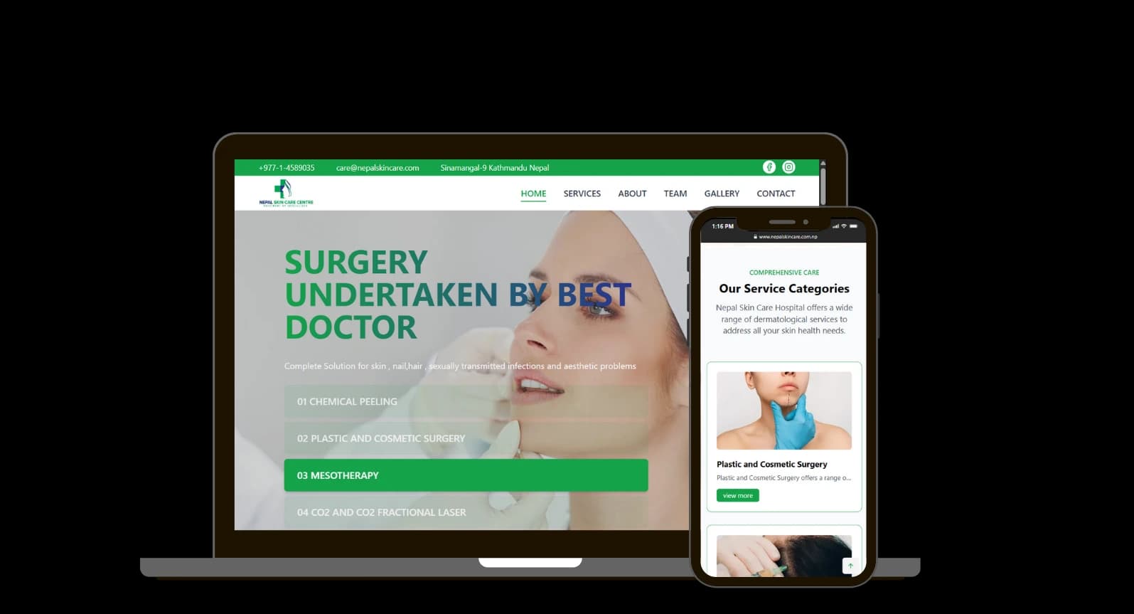 Nepal Skin Care Center - Dynamic Website with CMS project showcase
